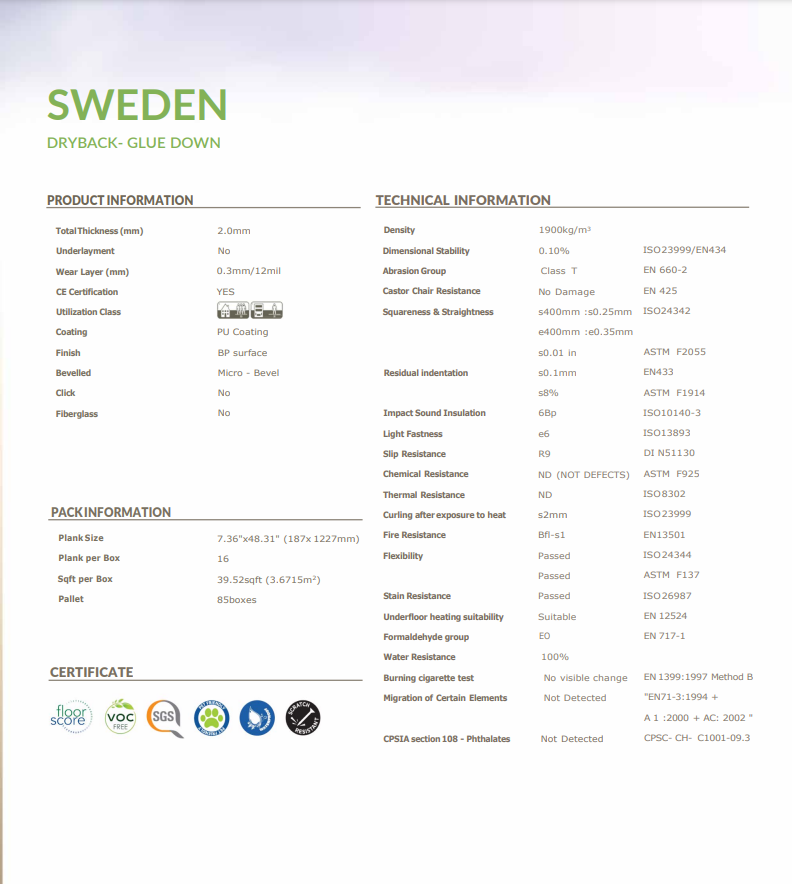 Sweden Luxury Glue Down Flooring