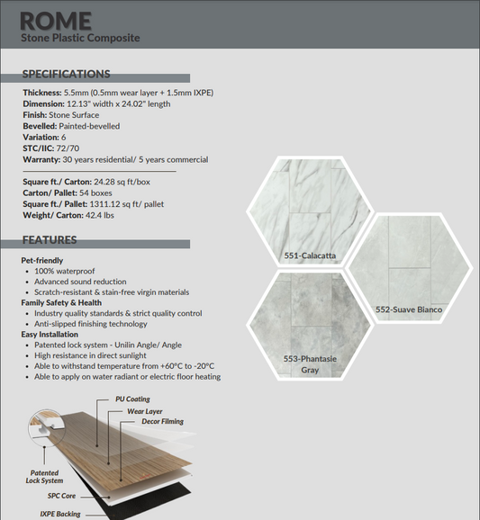 Rome Luxury SPC Tile-Look Flooring